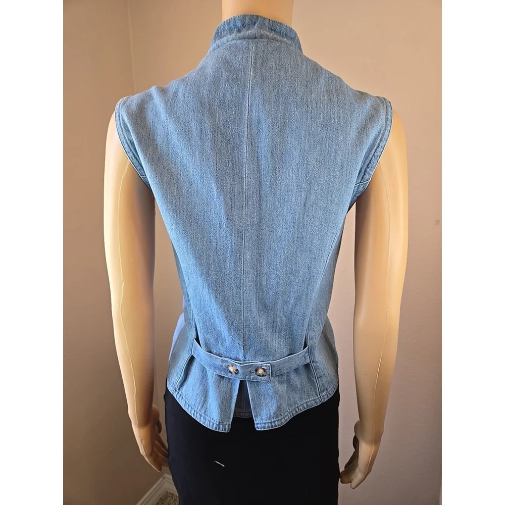 Metaphor Women's Vintage 90s Blue Denim Banded Collar Button Vest Size 10 - Picture 4 of 6